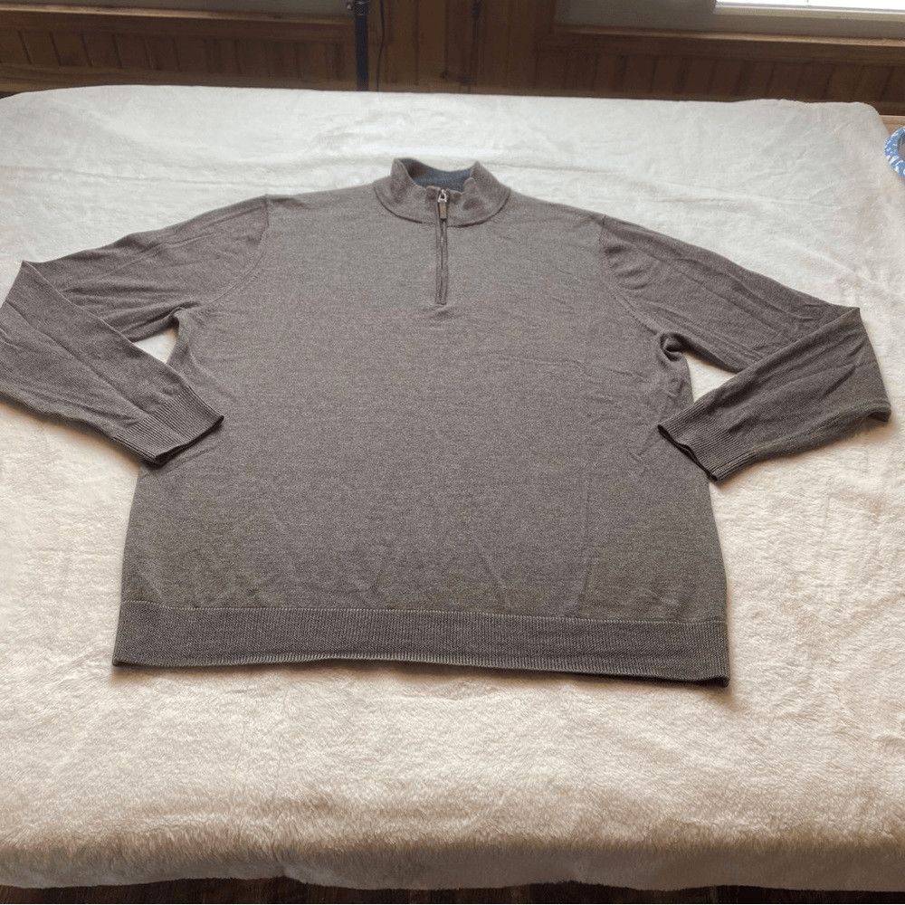 Nordstrom Men’s Shop Mens XL Brown Merino Wool Quarter Zip Sweater Italian